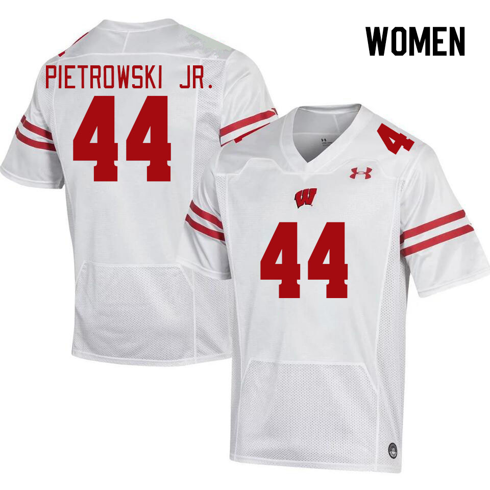 Women #44 Jeff Pietrowski Jr. Winsconsin Badgers College Football Jerseys Stitched Sale-White - Click Image to Close